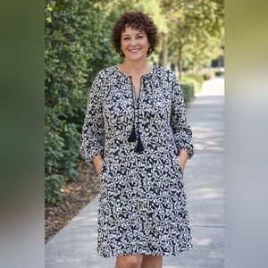 Women's Midi Dress - Black and Cream Floral Print Size S